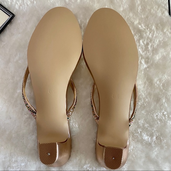 Block Low Heel Sandals Rhinestone Thong Slippers - Picture 8 of 9